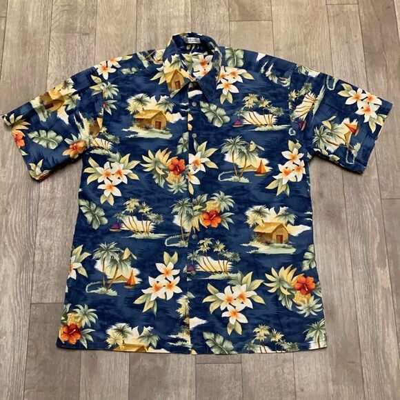 Mens Pierre Cardin Hawaiian Tropical Floral‎ Beach Surf Button Down Shirt - Picture 1 of 4